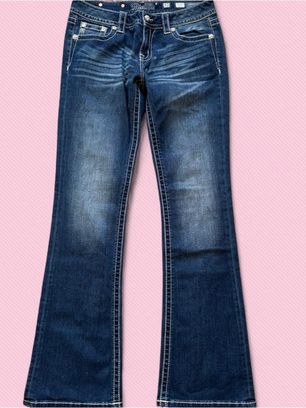 Miss Me Dark Blue Bootcut Jeans with Embroidered Chevron Pockets - Picture 5 of 6
